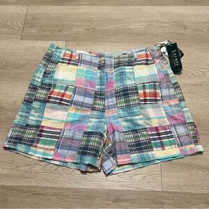 Vintage Ralph Lauren Women’s Plaid Patchwork Shorts Pastel Size 14P NWT